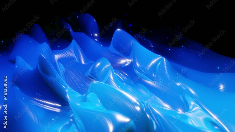 Poster abstract 3d surface with beautiful waves, luminous sparkles and bright color gradient. waves run on 