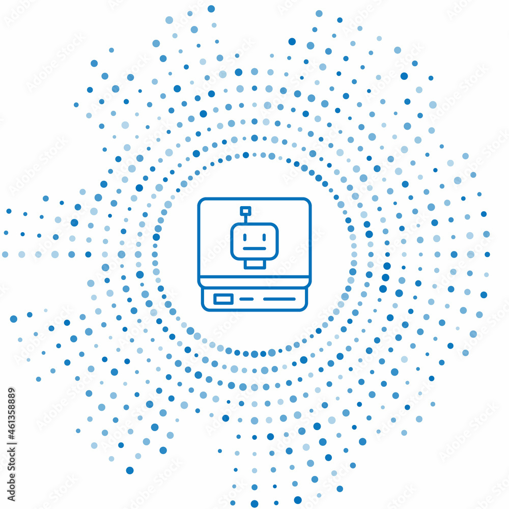 Poster blue line robot icon isolated on white background. artificial intelligence, machine learning, cloud 