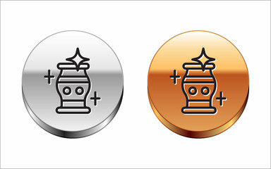 Black line Clean vase icon isolated on white background. Silver-gold circle button. Vector