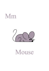 The alphabet, the letter M. A smiling mouse of gray color on a white isolated background