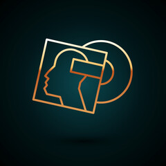 Gold line Vinyl disk icon isolated on dark blue background. Vector