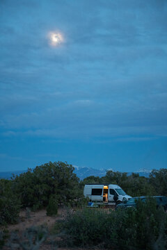 Vanlife with moonrise moab utah