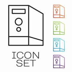 Black line Case of computer icon isolated on white background. Computer server. Workstation. Set icons colorful. Vector