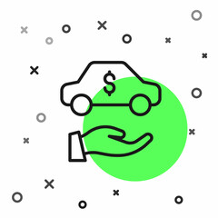 Black line Car rental icon isolated on white background. Rent a car sign. Key with car. Concept for automobile repair service. Vector