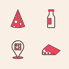 Set Cheese, , Bottle with milk and icon. Vector