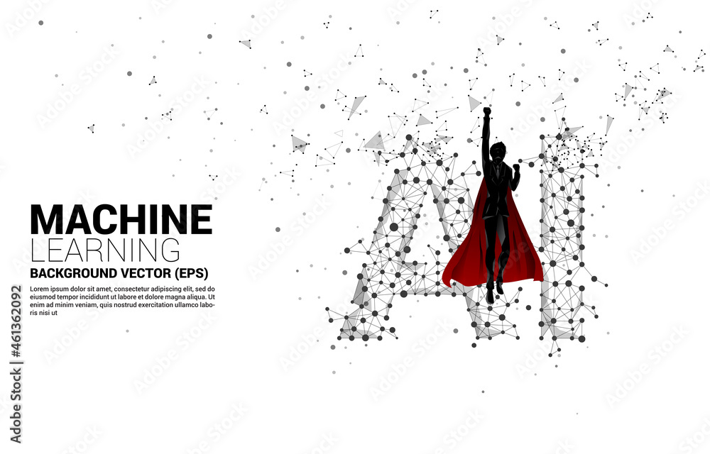 Aufkleber silhouette of superhero flying with polygon dot connect line shaped ai. concept for machine learning