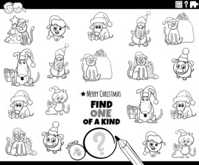 one of a kind game with pets on Christmas coloring book page