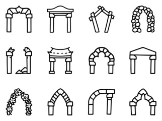 Arches line vector doodle simple icon set