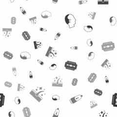 Set Baldness, Electric razor blade, Blade and Oil for hair care treatment on seamless pattern. Vector