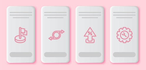 Set line Flag, Arrow, Percent up arrow and Wrench and gear. White rectangle button. Vector