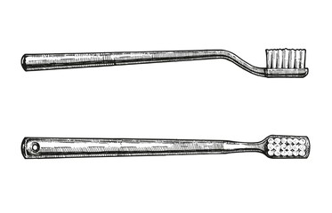 Toothbrush sketch ink. Vector hand-drawn illustration. Vintage style engraving. Top and side view