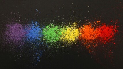 A wide shot of the LBQT rainbow flag colors made out of chalk dust and arranged in a line. Creative...