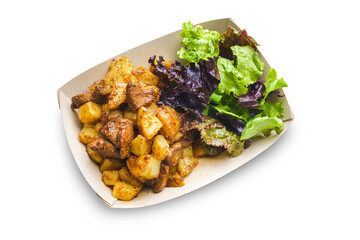 Peruvian street food, liver with potatos