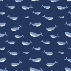 Seamless pattern with whales. Vector illustration. Cute baby background.