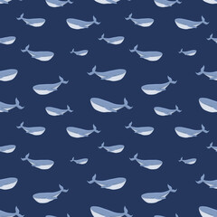 Seamless pattern with whales. Vector illustration. Cute baby background.
