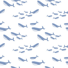 Seamless pattern with whales. Vector illustration. Cute baby background.