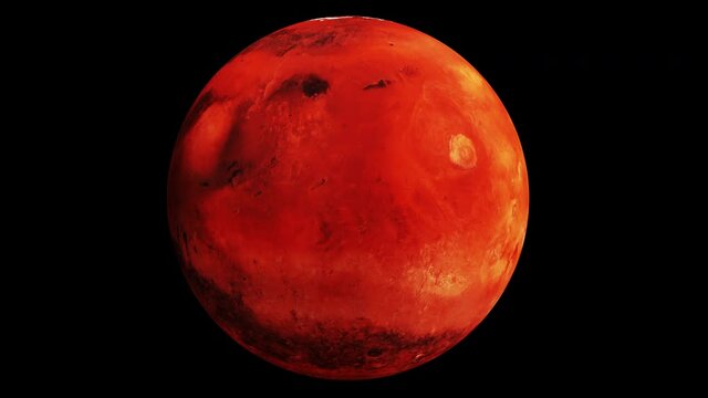 Realistic 3d animaton of Red Planet Mars slowly spinning. Elements of this media furnished by NASA. Seamless Looping isolated 4K video, Luma Matte attached.
