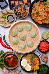 Asian food. Chinese, Japanese and Thai cuisine