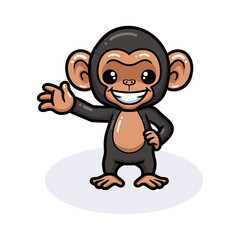 Cute baby chimpanzee cartoon waving hand