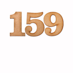 Number 159 in wood, isolated on white background