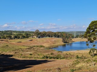 lago, lagoa, a&ccedil;ude, na fazenda