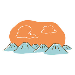 山と空のゆるい手書き風イラスト