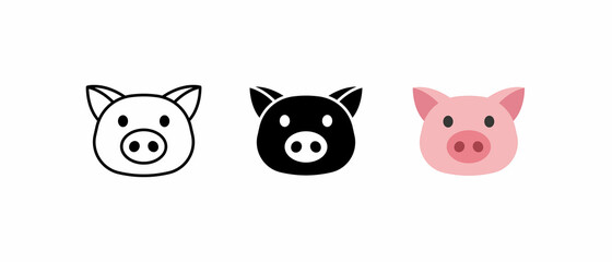 set of pig head flat icon vector illustration