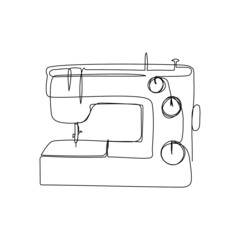 Sewing machine continuous line drawing. One line art of home appliance, sewing, atelier, embroidery, overlock, stitch.