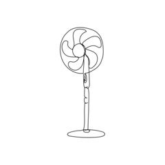 Fan continuous line drawing. One line art of home appliance, cooling, air conditioning, indoor climate, fresh air.