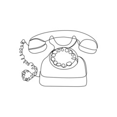 Antique rotary phone continuous line drawing. One line art of home appliance, telephone communication, telephone receiver, call, 20th century.