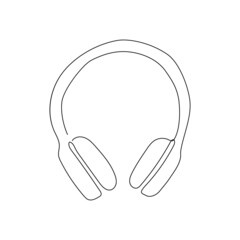 Headphones continuous line drawing. One line art of home appliance, music, listen, dj, sound, sound reduction, sound absorption, subwoofer.