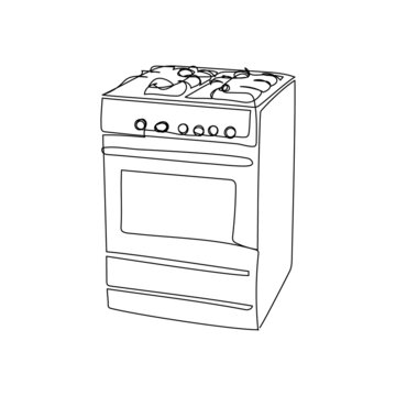 recommend clip art: Gas range cooker continuous line drawing. One line art of home appliance, kitchen, electrical, oven, cooking food.