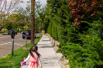 little girl are walking in the street
