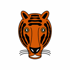 Tiger head stylized on white background. Vector illustration for print, poster, clothes.