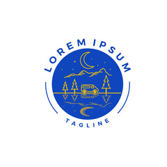 vintage lanscape lineart on the night