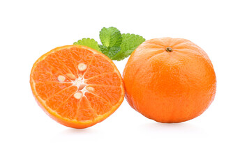 tangerine or mandarin fruit with leaves isolated on white background