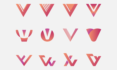 Set of creative flat letter v logo design template Collection