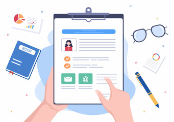 Job Interview Meeting, Candidate and HR Manager. Idea of Employment and Hiring, Business Man or Woman at Table, Vector Illustration For Conversation, Career, Human Resource Concept