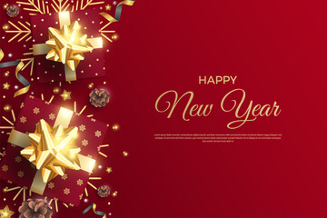 Fototapeta na wymiar happy new year with decoration beside greeting.