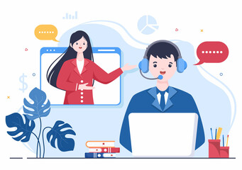 Job Interview Online Service or Platform, Candidate and HR Manager. Business Man or Woman at Table, Vector Illustration For Conversation, Career, Human Resource Concept