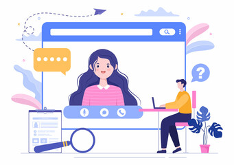 Job Interview Online Service or Platform, Candidate and HR Manager. Business Man or Woman at Table, Vector Illustration For Conversation, Career, Human Resource Concept