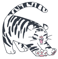 口を開けて伸びをするホワイトタイガー