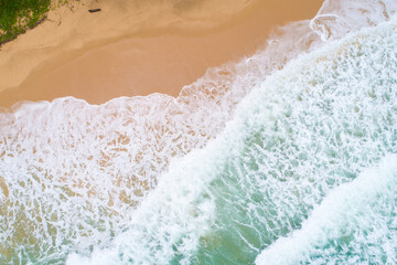 Aerial view sea wave on sand beach turquoise water summer vacation concept