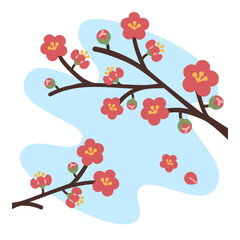 赤い梅の花と枝