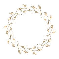 Vector round wheat or rye frame. Autumnal floral wreath template.