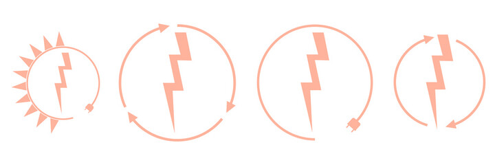 Electric car charging and renewable energy icons, graphic design template, lightning bolt, vector illustration