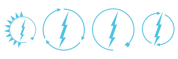 Electric car charging and renewable energy icons, graphic design template, lightning bolt, vector illustration