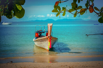 Traditional Thai longtail boat tour at Ao Nang, Krabi Province, Thailand Famous, Phi Phi Don...