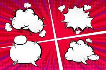 Comic Speech Boom with red background. Vector Illustration for comic ballons