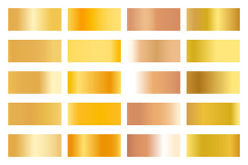 Metalic gradient collection with shiny gold hologram. Holographic foil texture, gold rose and golden gradation. Vector set for frame, ribbon, border, other design